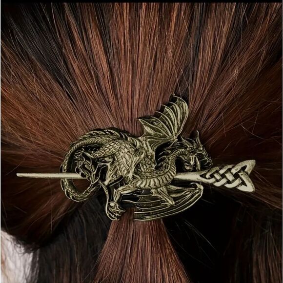 Wyvern Dragon Barrette Bronze Hair Pin Nordic Myth Viking Clip NWT Accessories - Picture 2 of 11